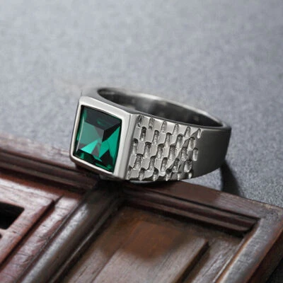 Anillo de plata de acero inoxidable piedra azul para hombre mujer alianza regalo de boda talla 7-12 Foto 1 de 4