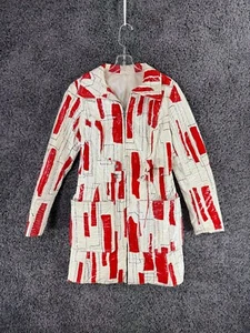 VTG 60s Lilli Ann Quilted Jacket Women's Cream Red Abstract Streetwear Full Zip - Picture 1 of 23