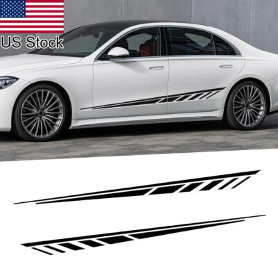 Calcomanía adhesiva de vinilo 2 piezas 67"" negra estilo carreras deportivas rayas cuerpo lateral falda Foto 1 de 4