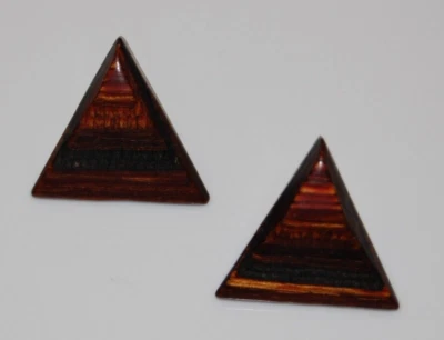 ELEGANT VINTAGE 1980'S COUTURE DARK BROWN WOOD TRIANGLE STATEMENT POST EARRINGS - Image 1 of 4