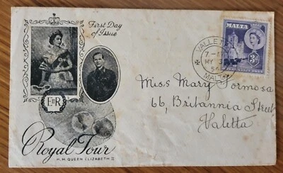 Rare FDC Queen Elizabeth II Royal Tour Visit to Malta First Day Cover 1954 - Image 1 of 2