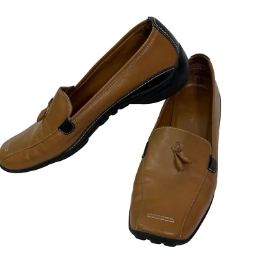 Zapatos planos Madeline para mujer de cuero marrón talla 8 1/2 medianos sin cordones punta cuadrada Foto 1 de 4