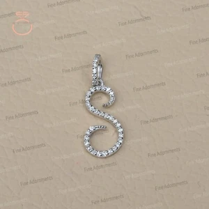Nuevo colgante inicial S de oro blanco sólido de 14k hecho a mano con dije de diamantes pavé - Imagen 1 de 10