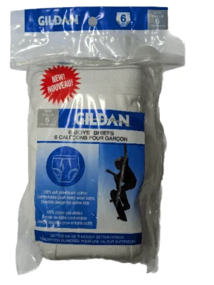 Gildan Boys Briefs, Size 6, Soft 100% Cotton White - 6 Pack - NEW - Image 1 of 3
