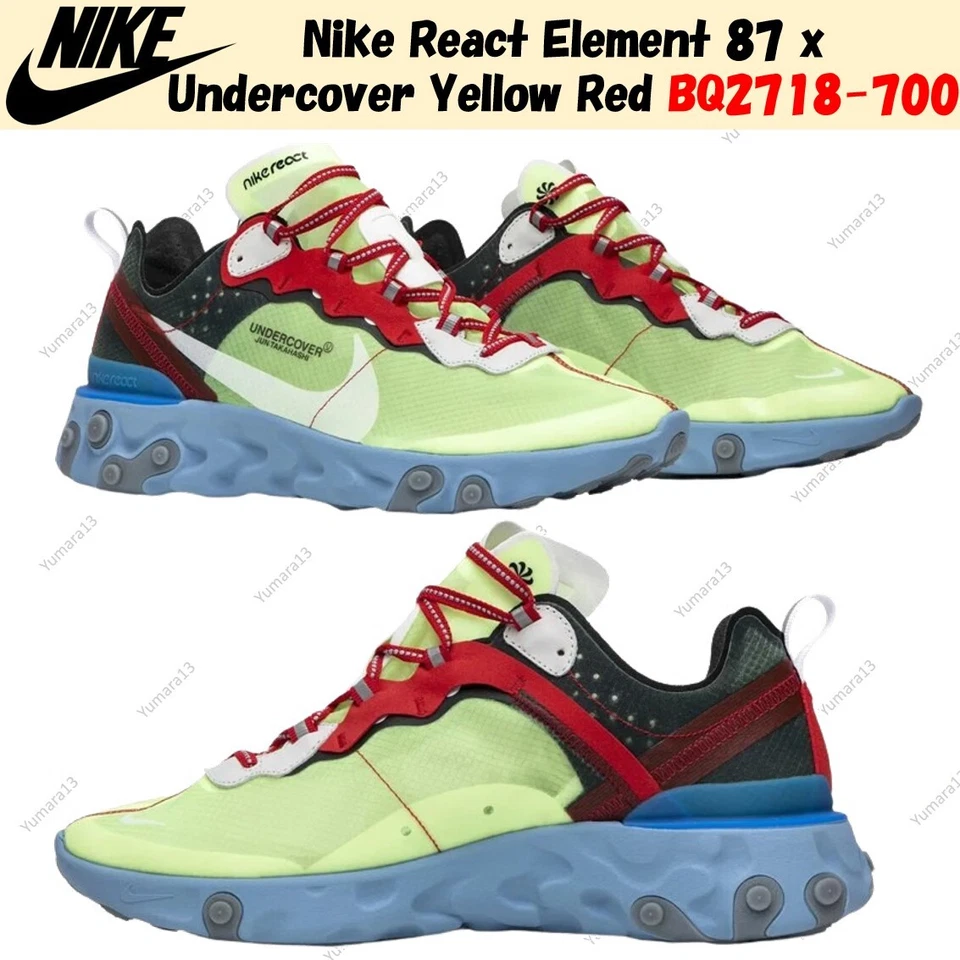 Nike React Element 87 x Undercover Yellow Red BQ2718-700 Men's Size - Image 1 of 4