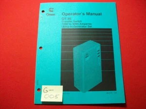 CUMMINS ONAN OPERATOR'S MANUAL OT III TRANSFER SWITCH 1200-3000 AMPERES AMPS - Picture 1 of 6