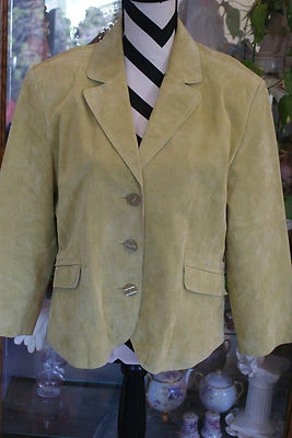 Chaqueta de cuero verde totalmente forrada Coldwater Creek manga 3/4 talla PXL L#136 Foto 1 de 4