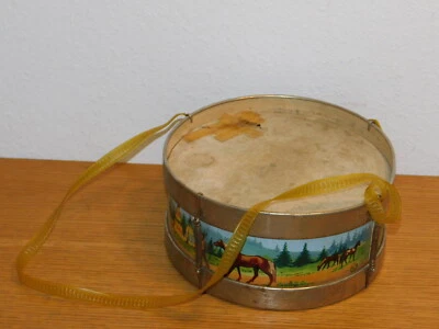 VINTAGE ancien Tambour jouet Westen indiens Cowboy Bill AMB Bologna Italy - Photo 1/4