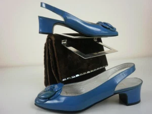 Slingbacks Sandalette Pumps Schuhe ozeanblau Gr. 36 Blumen 60er True Vintage 60s - Bild 1 von 10