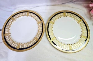 Set of 2-Haviland Co France Limoges Plate 10.5 Cobalt Blue Raised Gold Rim- READ - Picture 1 of 13