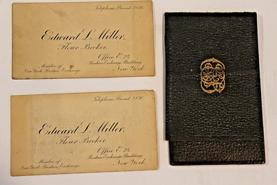Antique Business Case Gold stamped Leather card Holder & 2 cards Bread Broker - Image 1 of 2