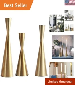 Juego de 3 Candelabros Cónicos de Metal Dorado de Latón, De Colección y... - Imagen 1 de 10