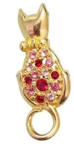 Vintage Goldtone Cat Brooch With Pink Rhinestones - Picture 1 of 4