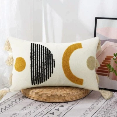 NEW Anthropologie Boho Lumbar Colorful Tasseled Throw Pillow Case Cover 12 x 20 - Image 1 of 4