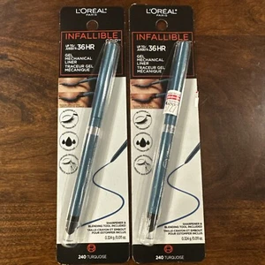 2 Pack L'Oreal Infallible Grip 36 Hr Gel Mechanical Eyeliner #240 Turquoise New - Picture 1 of 3