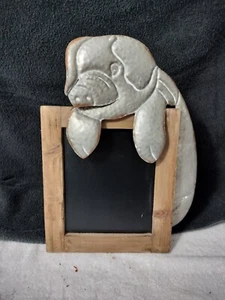 Vtg Pig Chalkboard Sign Tin Metal Wood Table Top Display Restaurant Kitchen Farm - Picture 1 of 7