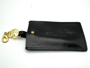 St John Designer Luxury Black Leather & Gold Clip ID Luggage Bag Tag Elegant