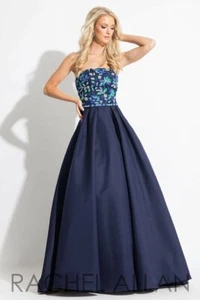 Vestido de baile Rachel Allan 7694 azul marino talla 12 ¡NUEVO CON ETIQUETAS VENTA! - Imagen 1 de 4
