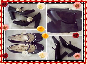 RARE 7.5 HIGHLIGHTS Black Cream Rose MaryJane Heels Career VaCa Dinner Romantic - Picture 1 of 8