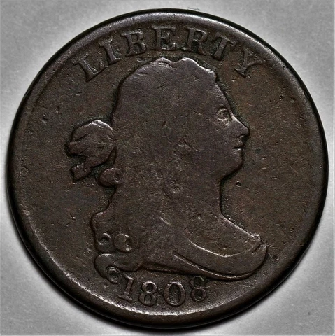1808 Draped Bust Half Cent - Rotated Die - US 1/2c Penny Copper Coin - L36 Cover