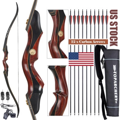 25-50LBS Left Hand Wooden Riser 60" Takedown Recurve Bow Hunting Arrows Quiver - Image 1 of 4