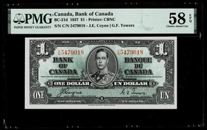 Bank of Canada 1937 $1 Note BC-21d - PMG AU58 EPQ - Picture 1 of 2