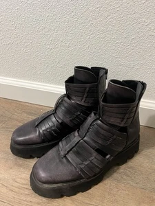 New Free People Hydra Huarache Lug Boots Size 38 US 7.5 black leather MSRP: $198 - Picture 1 of 5