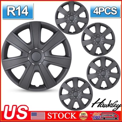 Juego de 4 tapacubos completos a presión de cubiertas de rueda negras de 14" para neumáticos R14 y llantas de acero Foto 1 de 4
