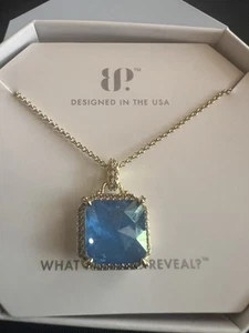 Bomb Party OG Necklace "Glimmering Light" Ocean Blue Quartz On Gold NK56638 - Picture 1 of 5