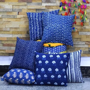 Soft Cushion Cover Set of 2 Hand Block Printed Square Pillow Cases For Bed Couch - Picture 1 of 8