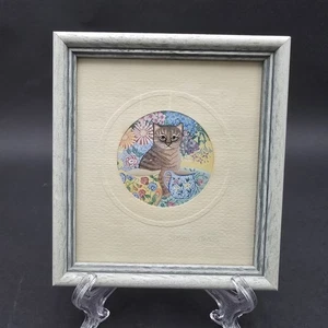Sharon Jervis Framed Cat Print Taken from Org Watercolor 5x5 ENGLAND - Picture 1 of 6