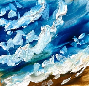 Seascape Mini Art Miniature Sea Ocean Beach Shore Oil Painting Coastal Decor 4x4 - Picture 1 of 2