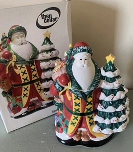 Santa Claus Christmas Tree Ceramic Painted Cookie Jar 11" Tall The Cellar Vtg - Picture 1 of 8
