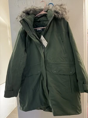 1X Women’s Lands End Olive Extreme Winter Down Jacket With Hood NWT - Image 1 of 3