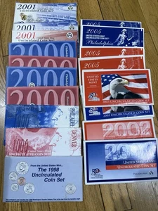 Lot Of 19 P&D US Uncir Mint Coin Sets 1998,1999, 2/2000 2/2001 2002 2003  2/2005 - Picture 1 of 3