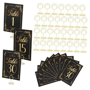31 Sets Table Number Cards with Holders, Gold Black Table Numbers 1-30 and - Picture 1 of 8