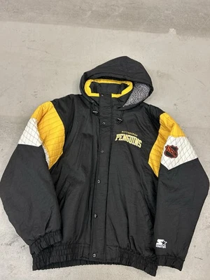 Vintage 90’s STARTER Pittsburg Penguins NHL Zip Up Puffer Jacket Coat Size XL - Image 1 of 4