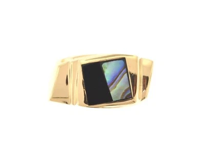 Anillo vintage de oro amarillo de 14K con incrustaciones de ónix y ópalo Foto 1 de 4
