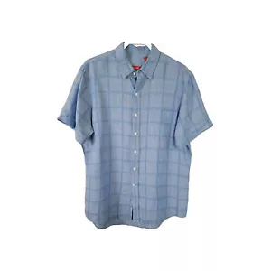 Camicia con bottoni IZOD uomo GRANDE L blu a quadri maniche corte tasca WD1 - Foto 1 di 5