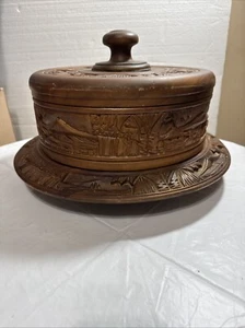 Vintage Hand Carved Wooden Cake Cover with Working Lazy Susan, Stunning Find - Picture 1 of 10