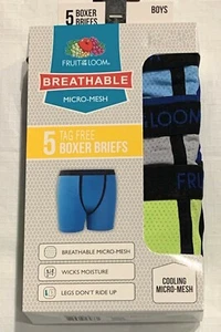 Boy's Set of 5 Fruit Of The Loom Tag Free Micro-Mesh Boxer Briefs: S-M-L-XL - Picture 1 of 2