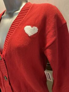 Girls Red Heart button down sweater 10 - 12 NWTAGS 60% Cotton Old Navy