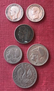 Greece coins 1 + 2 + 5 + 10 drachma 1874 - 1910 - 1926 - 1930, 6 pcs. - Picture 1 of 2