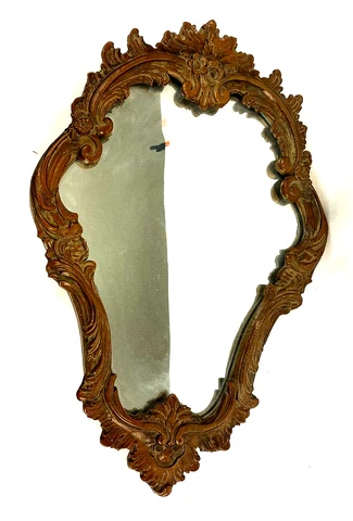 Vintage Mid Century Modern Plaster and Wood Hanging Mirror Wall Art Ornate Frame Cover