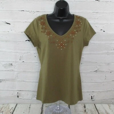 Top tejido elástico con cuentas verde oliva Madison Studio para mujer talla grande (12/14)  Foto 1 de 4