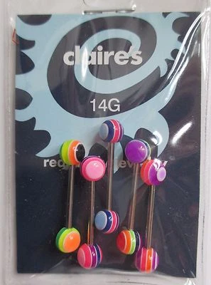 7KD c 5 arco iris raya 14g 5/8 acero quirúrgico barra lengua joyería corporal Foto 1 de 4