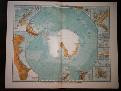 DOUBLE-PAGE MAP-SOUTH POLAR REGION , PAGE 7-8 , ANDREE GREAT WORLD ATLAS- 1914 - Image 1 of 2