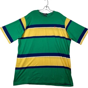 VTG Polo Ralph Lauren T Shirt Mens 1X Big Green Yellow Blue Stripe Made in USA - Picture 1 of 10