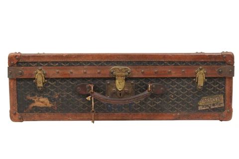 Goyard Vintage 1930 Malle A Valise Suitcase Travel Trunk Brown Hardsided Luggage Cover