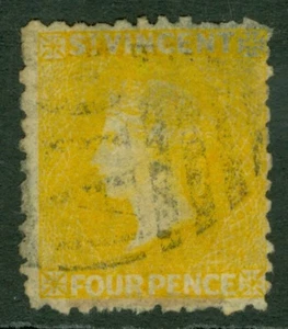 SG 12 St Vincent 1869. 4d yellow, no WMK, perf 11-12½. Very fine used CAT - Picture 1 of 1